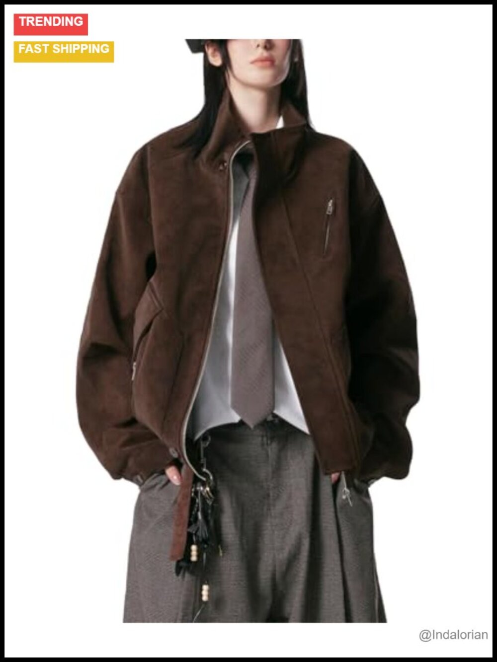 Oversized Faux Suede Bomber Jacket Zip Up